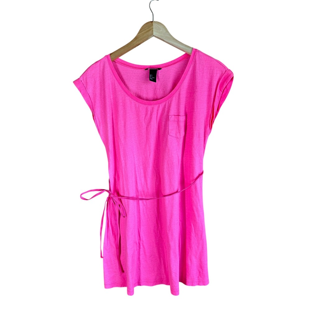 H&M T-Shirt Dress Neon Pink Cotton Belted Mini Minimalist Small Casual